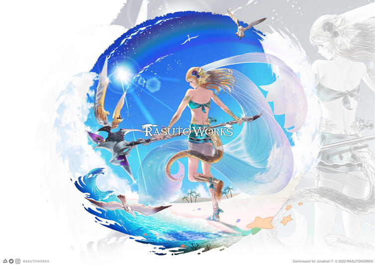 Commission work for Jonathan T. - "That is beautiful! Love how the veil looks like waves too. Nice touch! It’s coming out lovely"